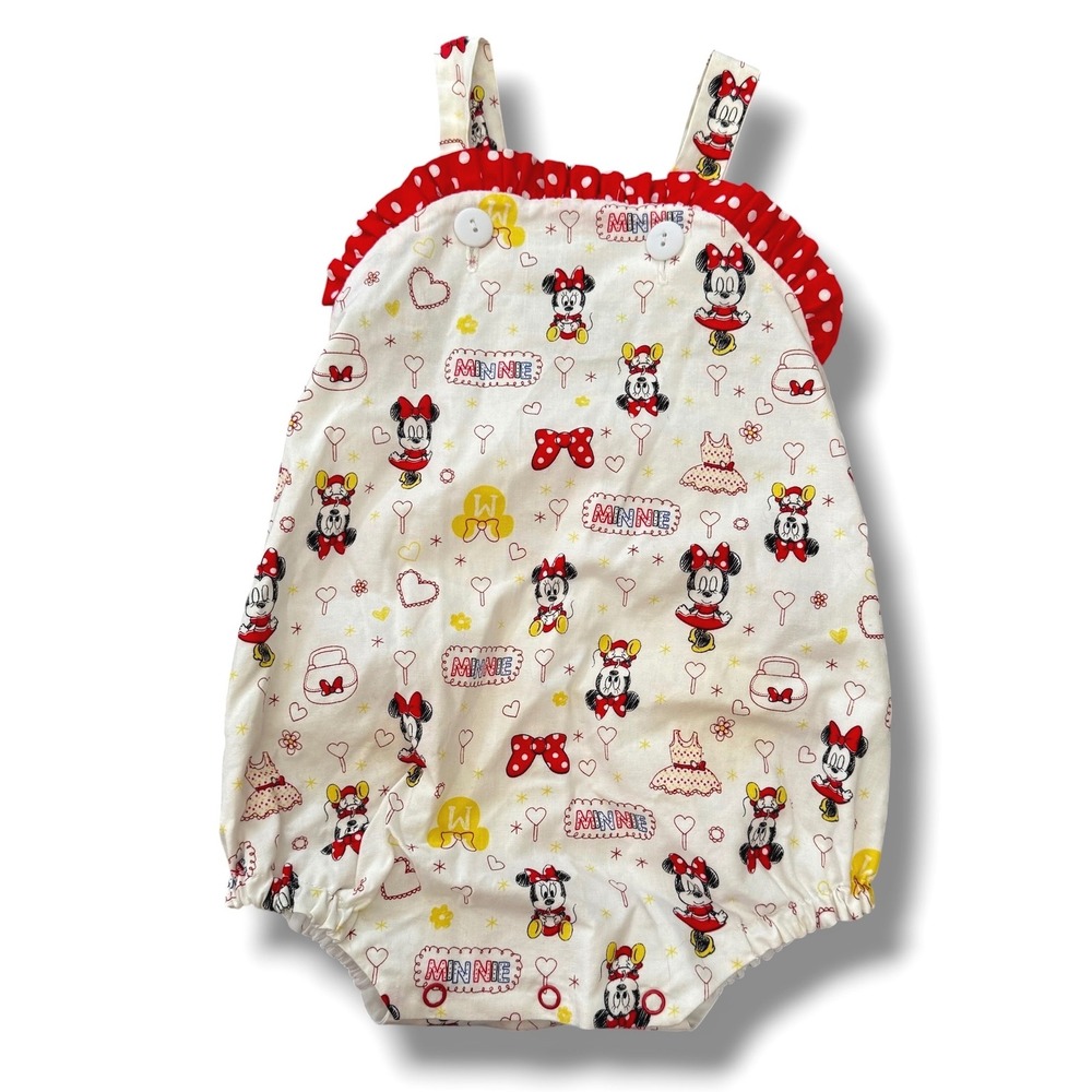 Minnie Mouse Disney Handmade Romper Baby 18-24 White Ruffle Vintage Fabric